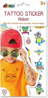 ملصق تاتو من افينير - روبوت | مجموعة من 50 قطعة من الوشم المؤقت - حبر مائي عالي الجودة - أمن وسهل التركيب والإزالة - يدوم 3-5 أيام للأطفال من سن 3 سنوات فما فوق