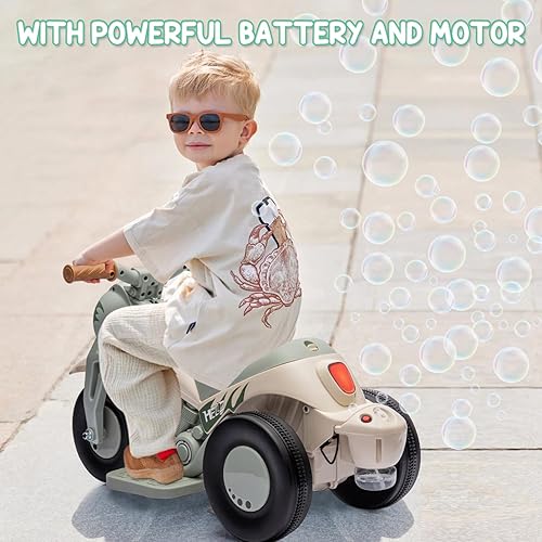 Miniatura 2 de Motocicleta para niños con función de burbujas, juguete de motocicleta de 6 V con faros LED, música, pedal, adelantereserva, auto eléctrico de