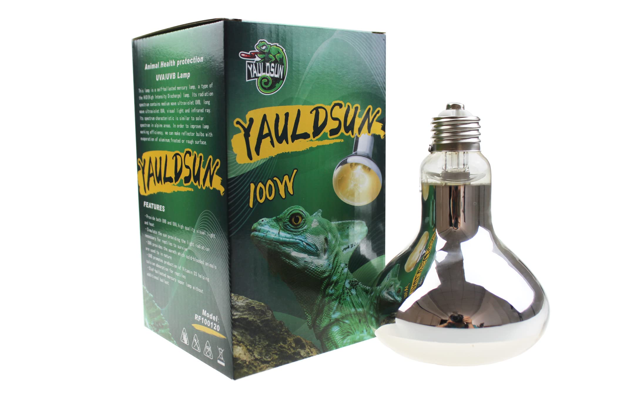 100 W UVB-UVA-Reptilien-Wärmeleuchtmittel, UV-Sonnenlampe für Bartagamen, Eidechsen, Schildkröten, Amphibien, 1 Packung
