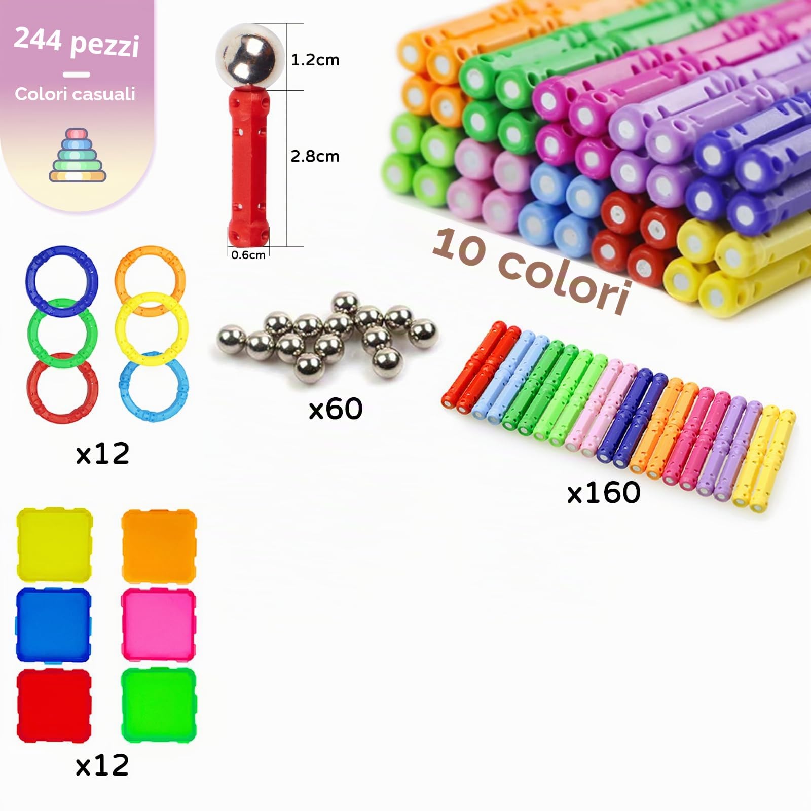Costruzione Magnetico per Bambini da 244 pcs, Gioco Montessori dai 6 anni +