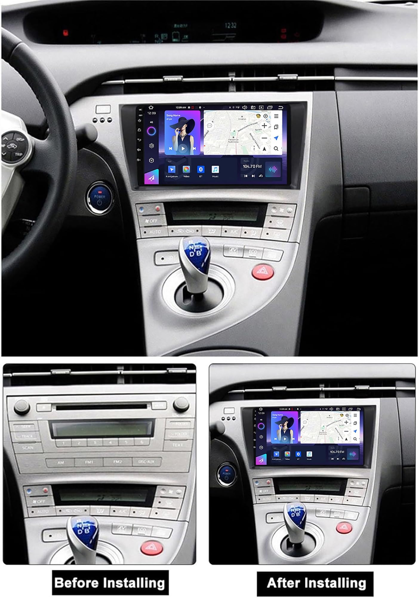 Android 12 9 Zoll Autoradio HD Touchscreen Für Toyota Prius 2009-2015 Mit Carplay Android Auto Unterstützt BT 5.0 RDS GPS Navi DSP HiFi Mirror Link DAB WiFi 4G SWC Rückfahrkamera(200S 2+32G)