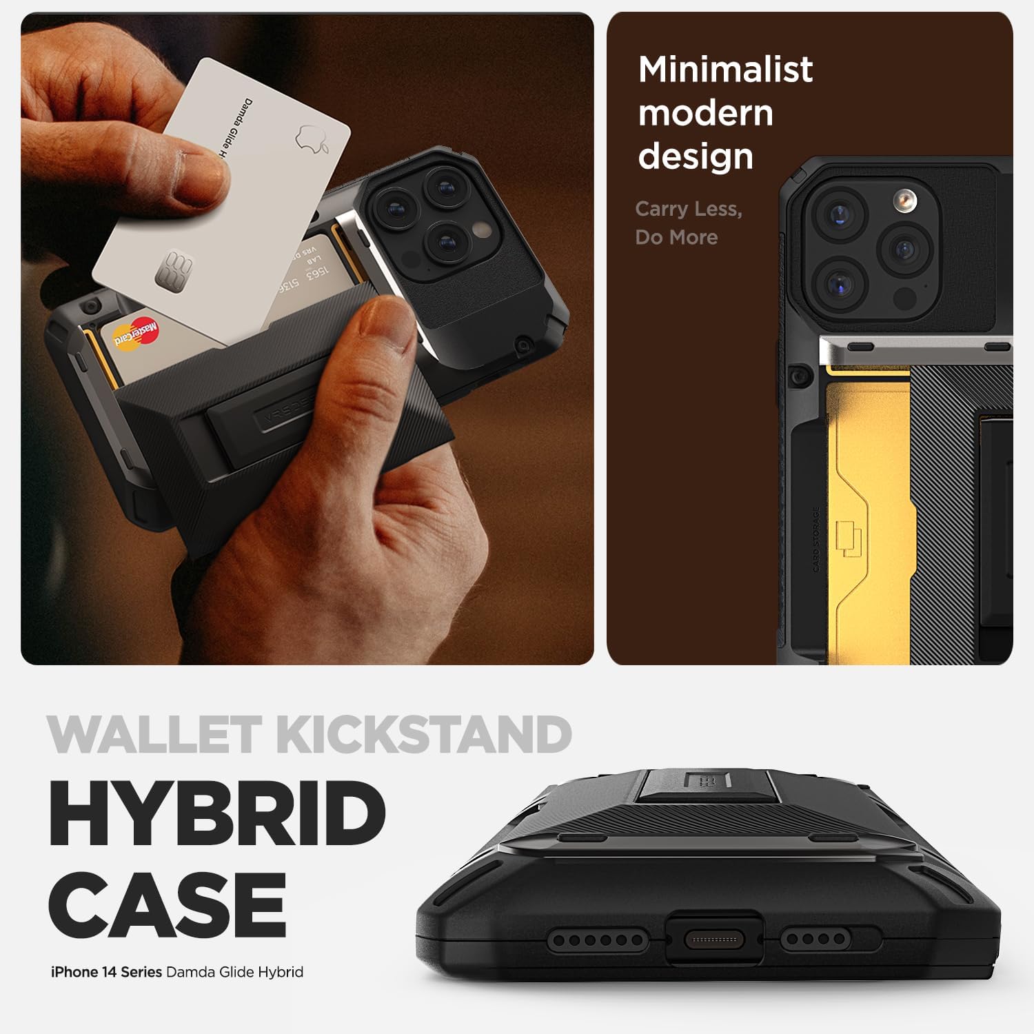 VRS DESIGN Damda Glide Hybrid Phone Case for iPhone 14 Pro Max, Card Slot Holder with Kickstand, Functional Sturdy Case Compatible for iPhone 14 Pro Max Case (2022) Groove Black