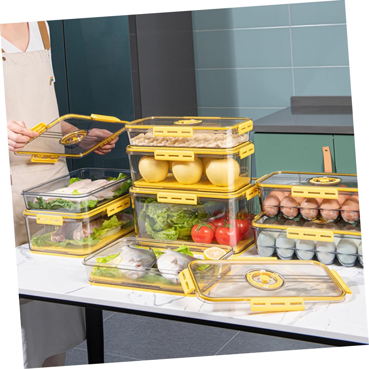 Amosfun Kühlschrankbox 1 Stück aus Pet mit Deckel für Gemüse und Obst