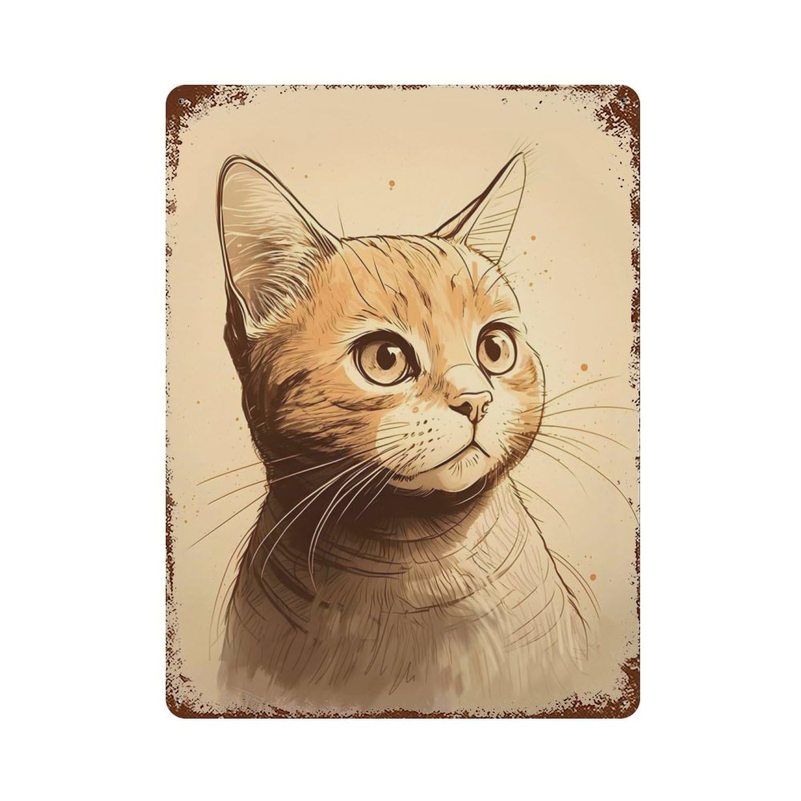 Cat Stare Vintage Rust Metal Sign 15.7"x11.8", for Garage, Bar And Workshop Decor, Decorative Metal Wall Art