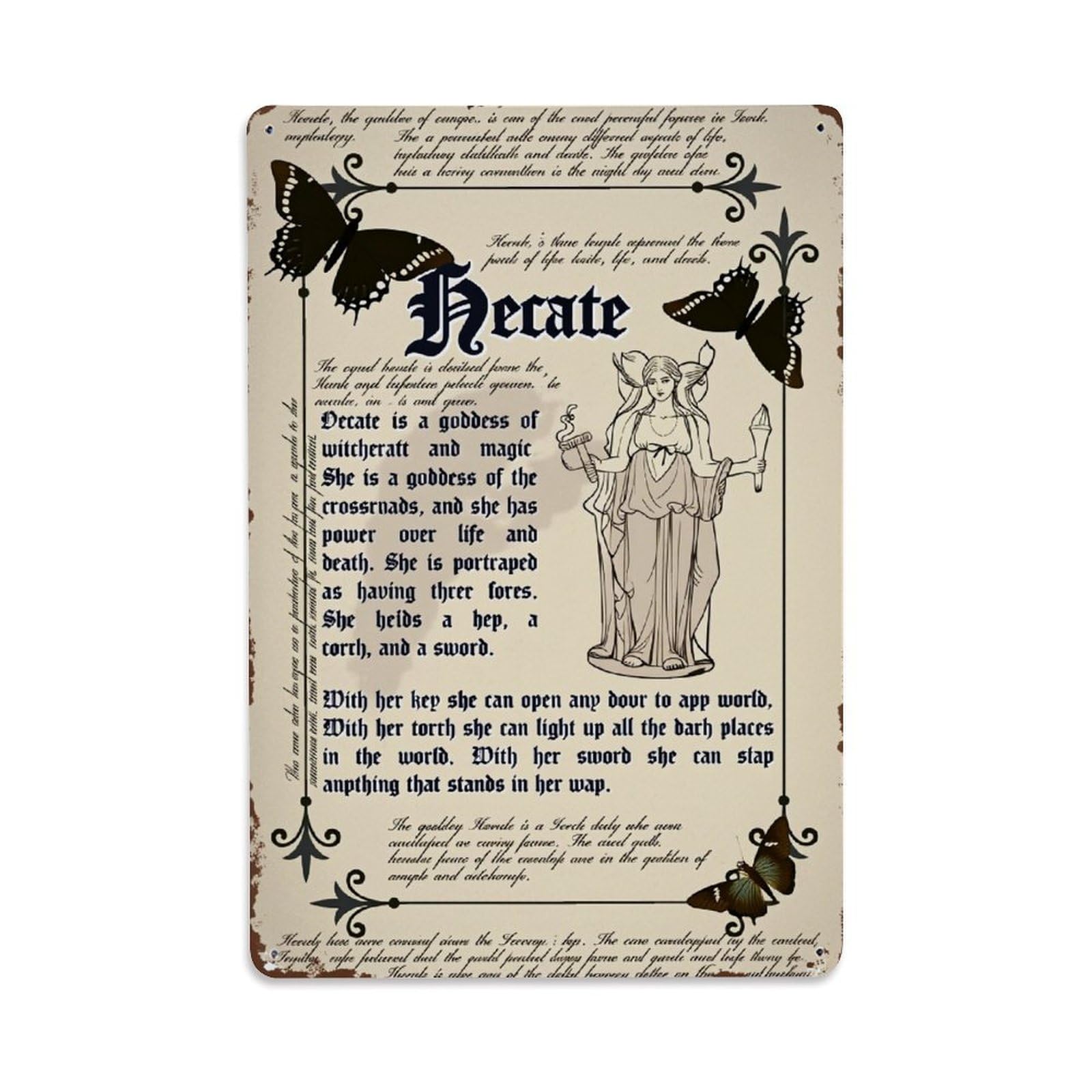 Hecate Goddess Magic Witchcraft Myth Tin Sign Vintage Metal Poster, Home Bar Garage Man Cave Cafe Indoor & Outdoor Wall Decoration 8x12Inches