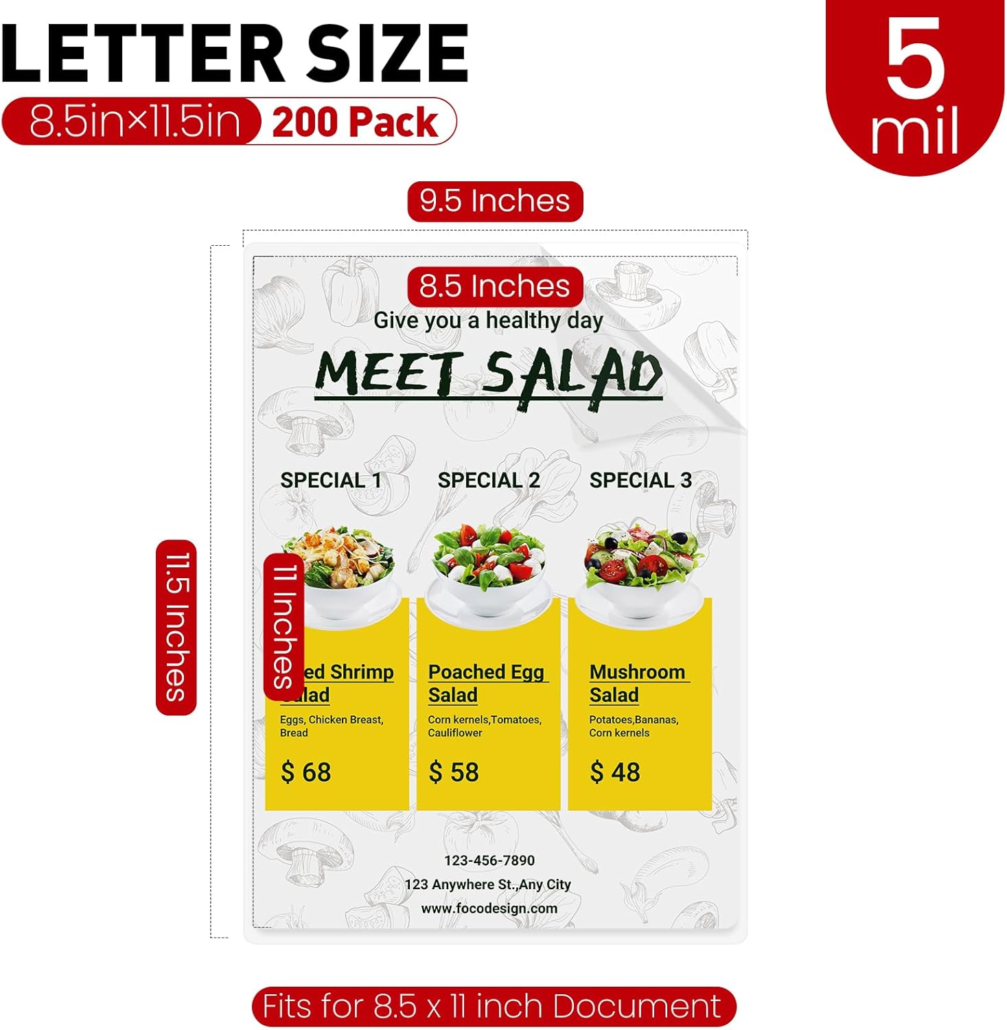 CAREGY 5 Mil Thermal Laminating Pouches (200 Pack) - 9x11.5 Inch Laminating Sheets for 8.5x11 Documents, Clear,Office & School Laminator Supplies 200PACK-5Mil (9 x 11.5Inches)