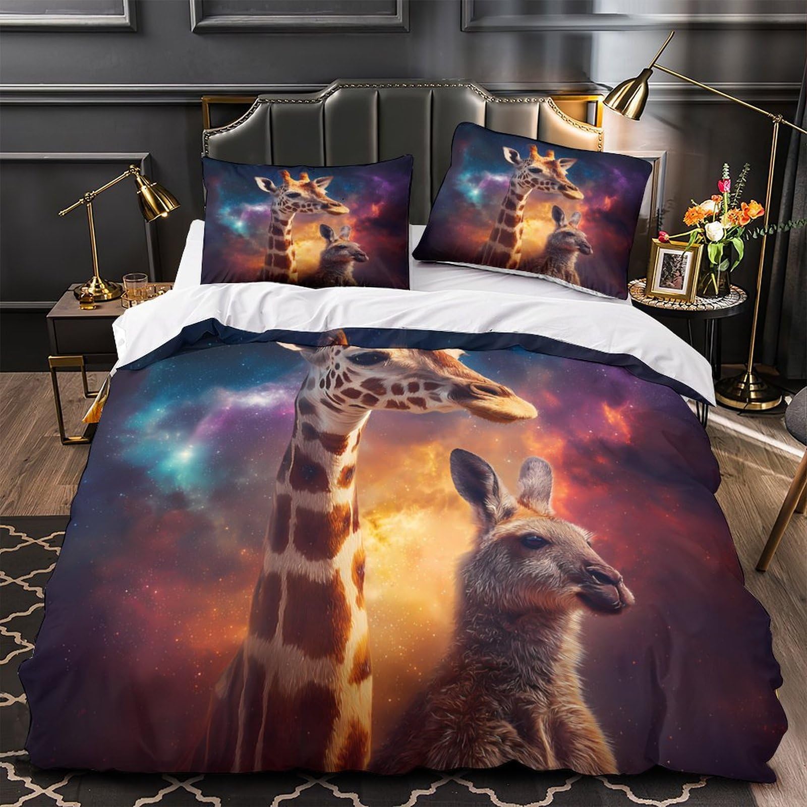 Parure de lit girafe housse de couette 135x200 microfibre respirante pour garçon