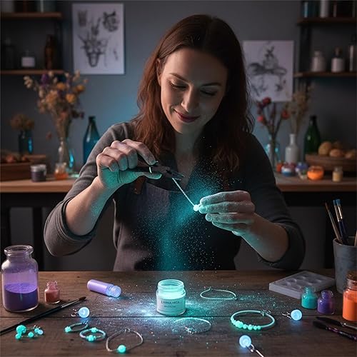 Miniatura 6 de DEWEL Pigmento en polvo que brilla en la oscuridad, juego de polvo luminoso de 12 colores para resina epoxi, bellas artes, manualidades, arte de