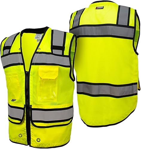 Miniatura 3 de SU350G Surveyors Clase 2 - Chaleco de seguridad con bolsillos para tablet y acolchado para el cuello, cumple con la norma ANSI/ISEA 107-2015, Verde