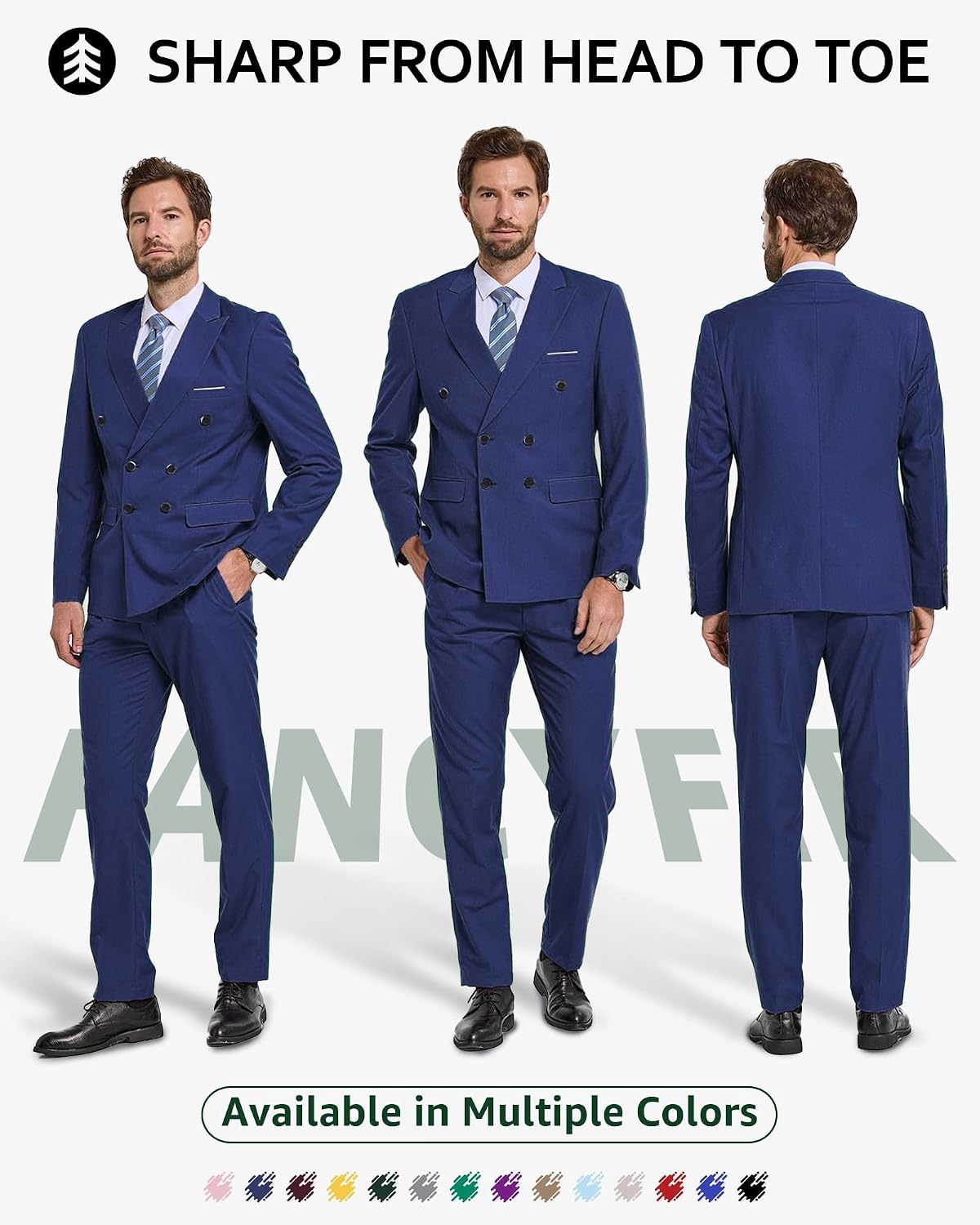 Men's Slim Fit 2-Piece Suit with Stretch Fabric, Double-Breasted Blazer Pants for Party, Business and Wedding