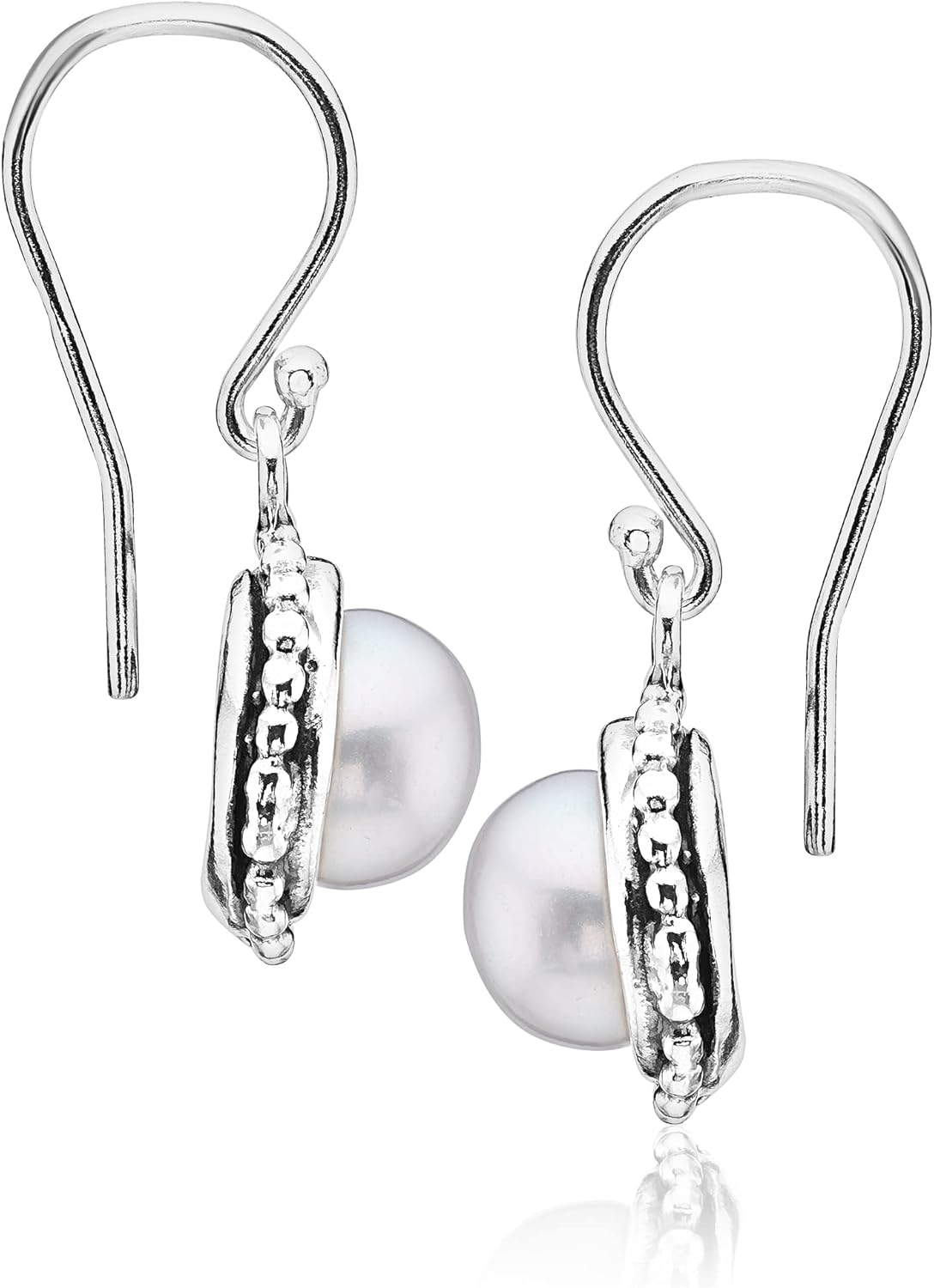 JEAN RACHEL JEWELRY 925 Sterling Silver Dangle Earrings for Women with Freshwater Pearl - Wire Wrap & Beads Vintage Design - Hypoallergenic, Lead & Nickel Free - Artisan Handcrafted Statement Earrings