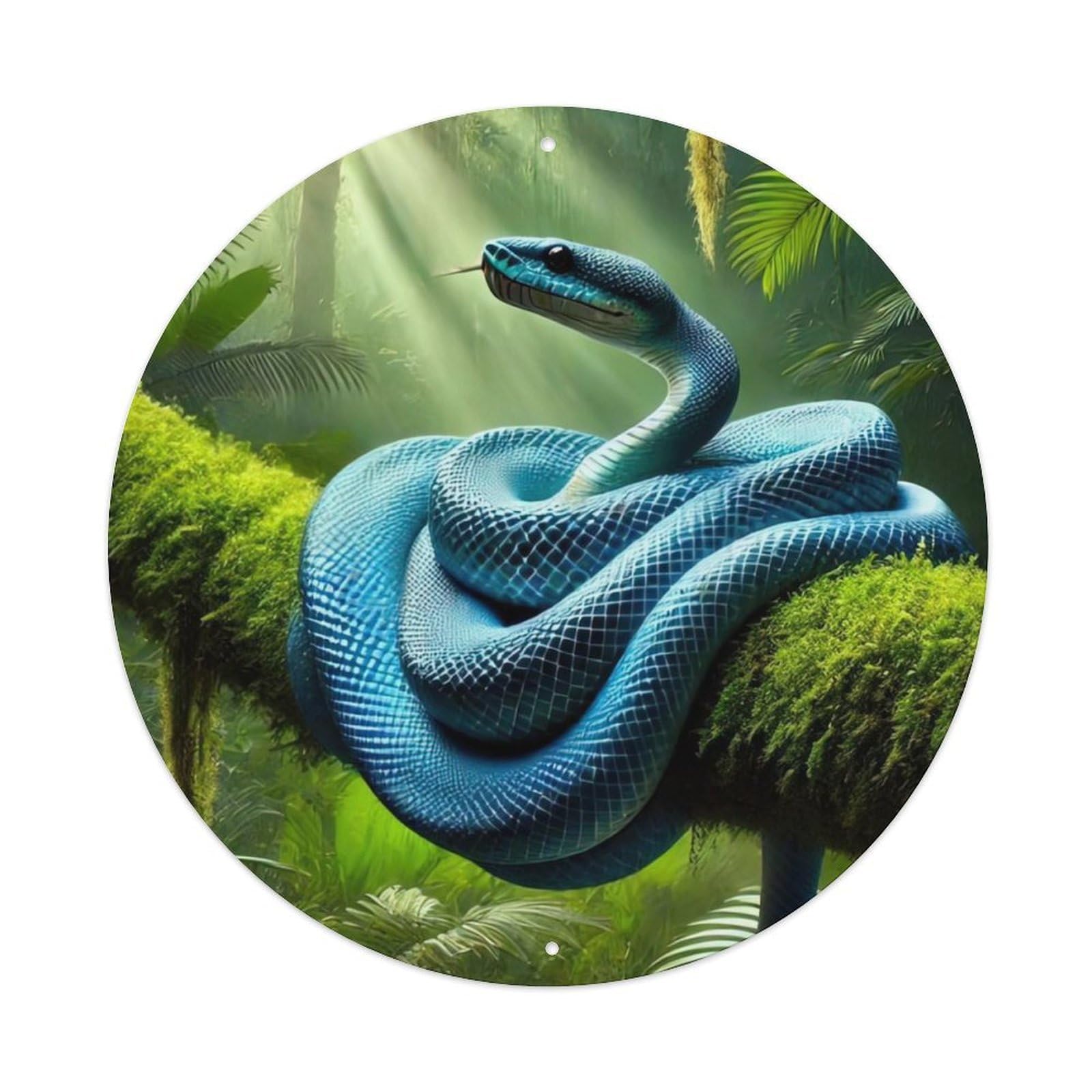 Animal Blue Serpent in Tropical Rainforest Jungle Wildlife Fantasy Art Vintage Metal Tin Sign Plaque Wall Decor for Cafe, Club Bar, Office, Garden Metal Poster 8x8Inch