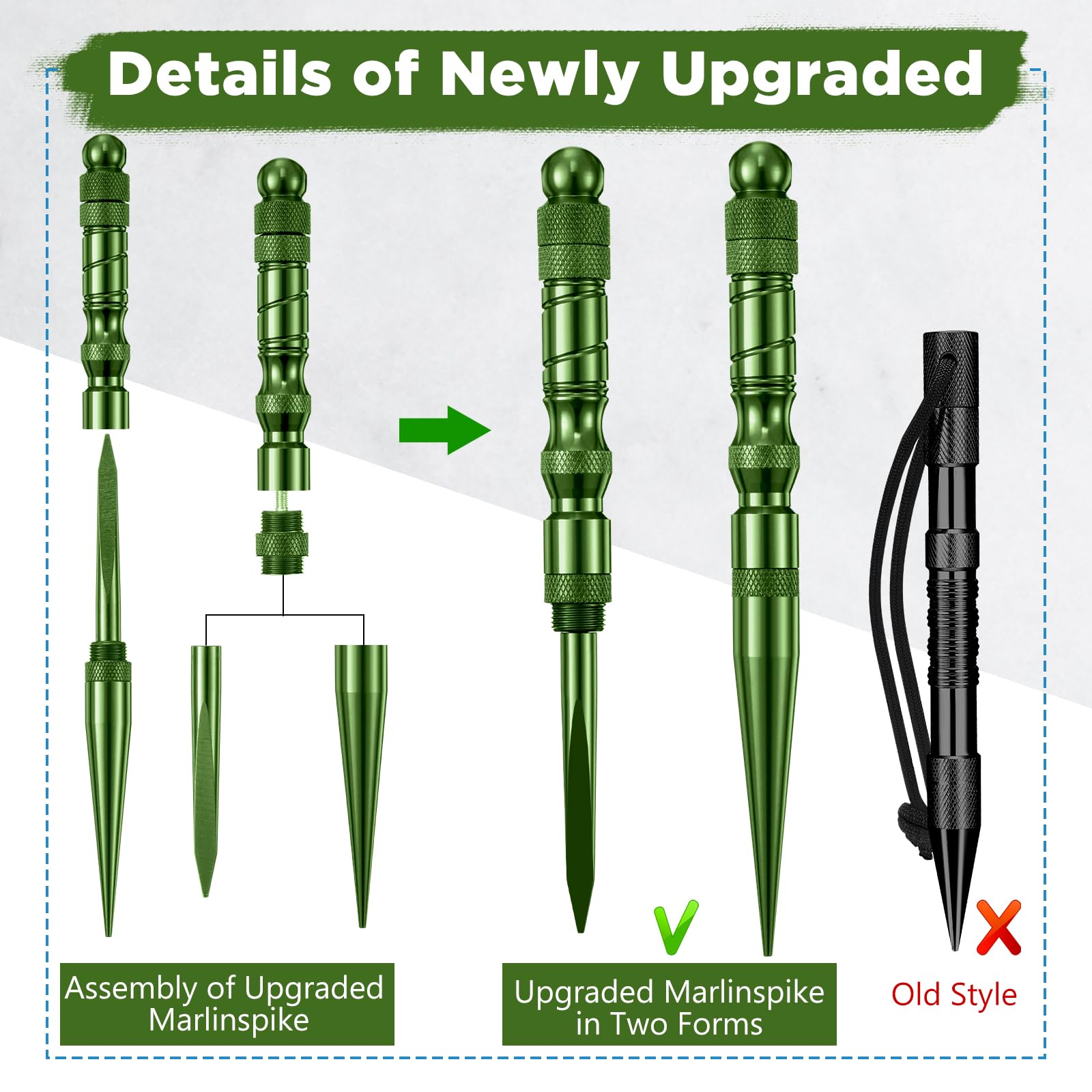 Shimeyao 12-teiliges 2025 Update Paracord FID Knotter-Werkzeug-Set, Edelstahl, Marlinspike-Set, Nähen, Schnürnadeln, Glättungsknoten für Marlinspike, Paracord-Leder, andere Kordeln (Armeegrün)