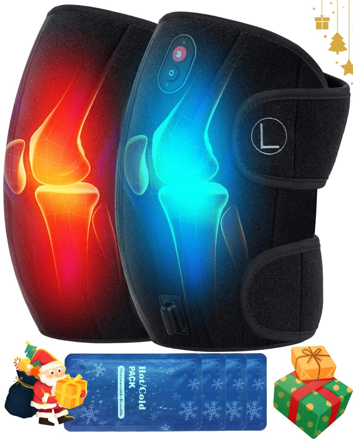 CooCoCoKnee Massager with Heat/Cold, Gifts for Men Women, FSA or HSA Eligible, Heated Knee Brace Wrap Warmer for Pain Relief, Knee Heating Pad for Dad Mom Husband