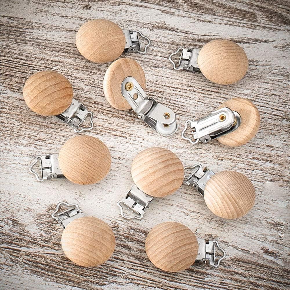 RUBY 10 clip per ciuccio, in legno, per bambini, per il fai da te, per il fai da te, per evitare che il ciuccio, per il fai da te