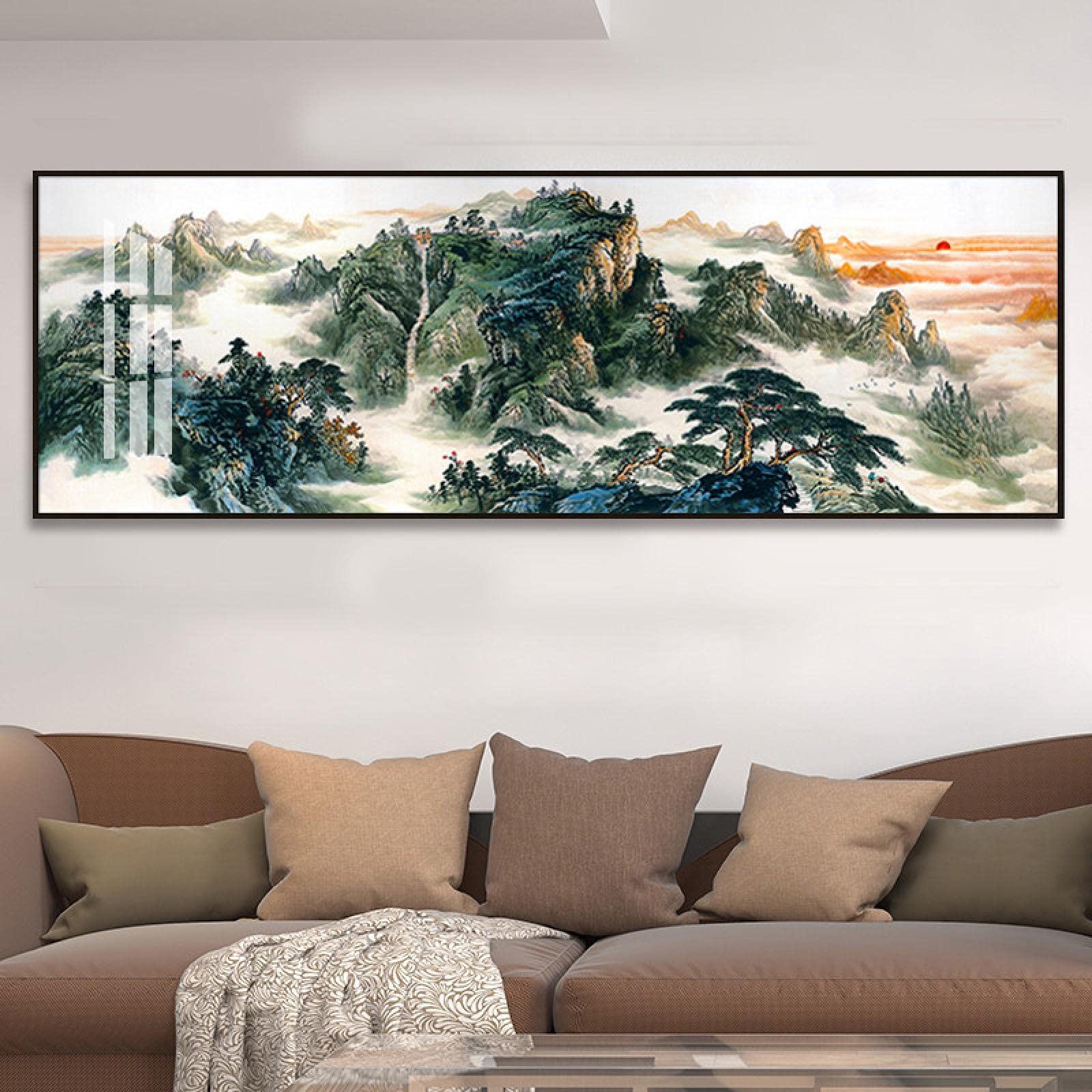 Toile paysage montagne style chinois traditionnel sans cadre 45x130 cm