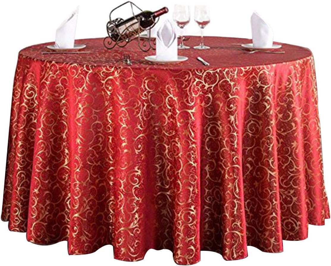 Ufatansy Uforme Elegant Round Tablecloth Fashion Jacquard Damask Pattern Durable Woven Fabric Fade Resistant Large Round Tablecover with Skirt for Parties, Lavish Wedding Tablecover (70 inch, Red)