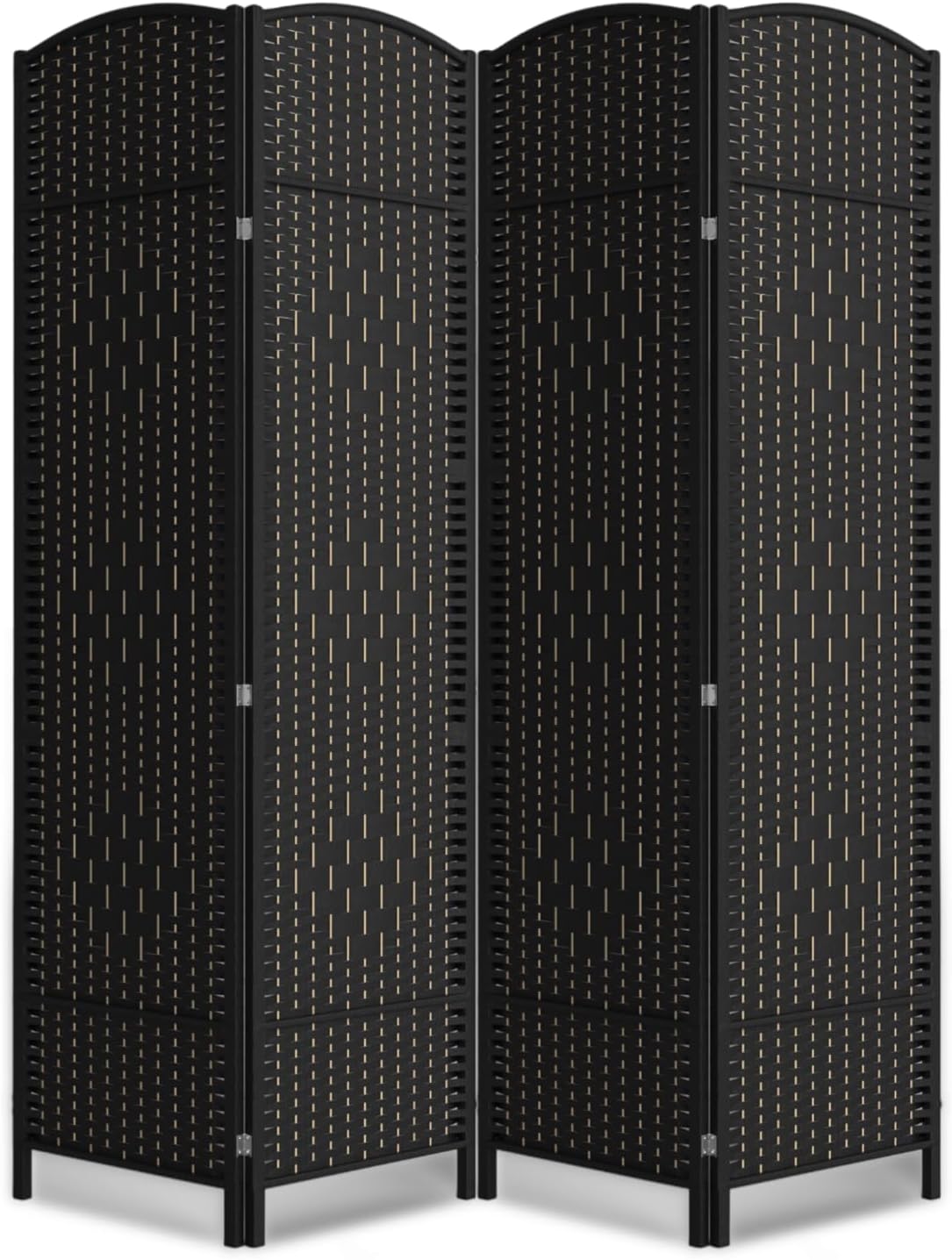4 Panel Room Divider,6Ft Folding Privacy Screen,Tall - Extra Wide Foldable Panel Partition Wall Divider with Diamond Double-Weaved Hand-Woven Design Room Screen Divider Black 4-Panel