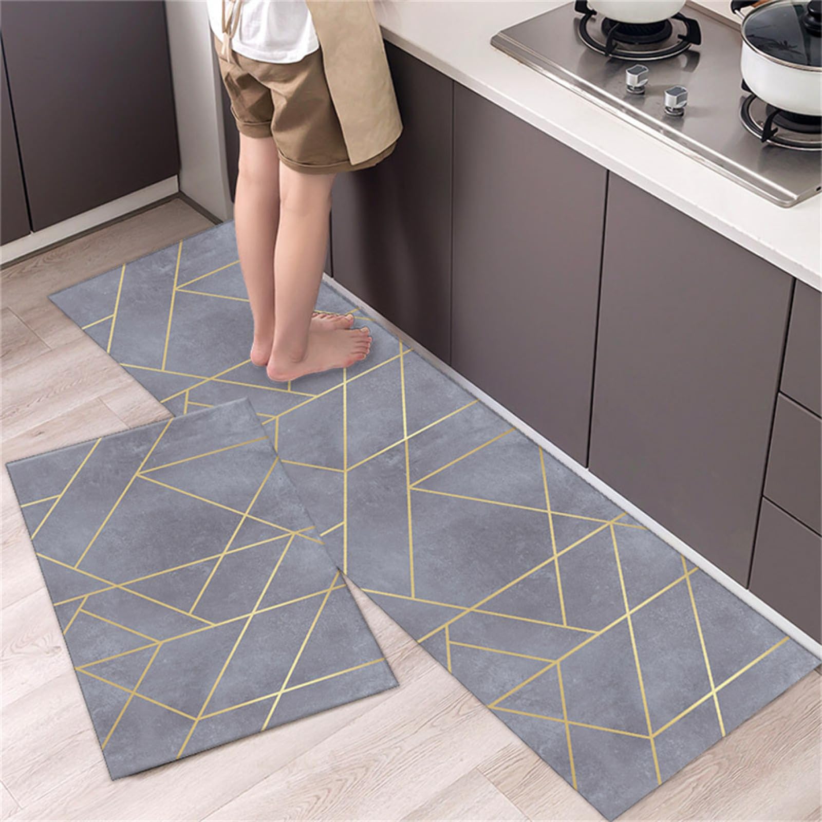 Tapis de cuisine antidérapant bleu lavable 40x60 cm pour sol intérieur