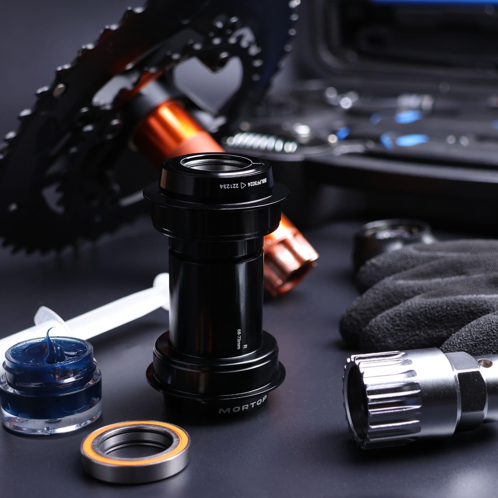 Mortop Spinning BB (Thread-Together) Tretlager, BB86 86/92 mm, BB386evo 86,5 mm, PF30 68-73 mm, BBRIGHT 79 mm passend für 24 mm Shimano Hollowtech II, Winkelkontakt-Kartuschenlager, schwarz