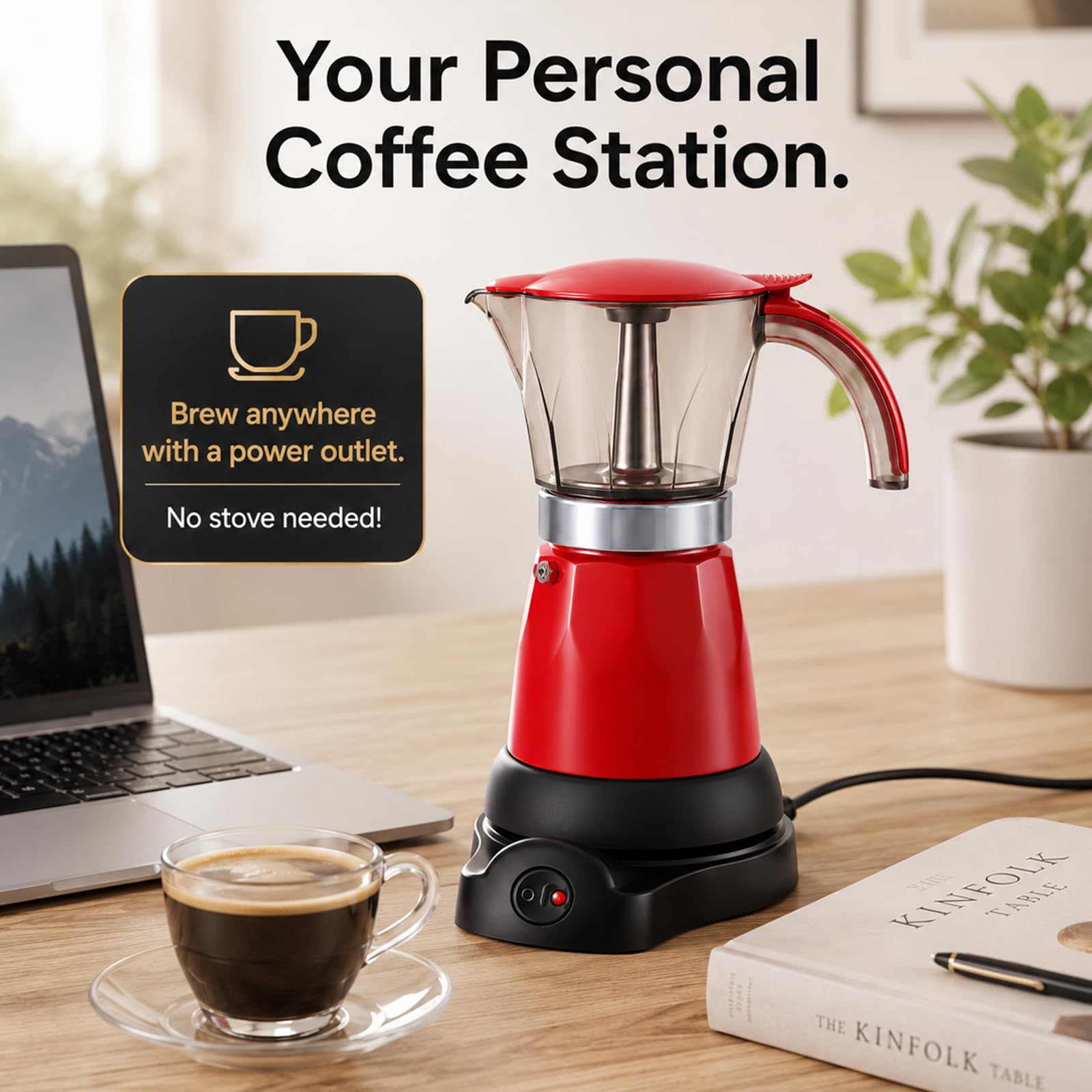 Palmcee Cafetera eléctrica de 6 tazas, 480 W, aluminio, Moka Elettrika