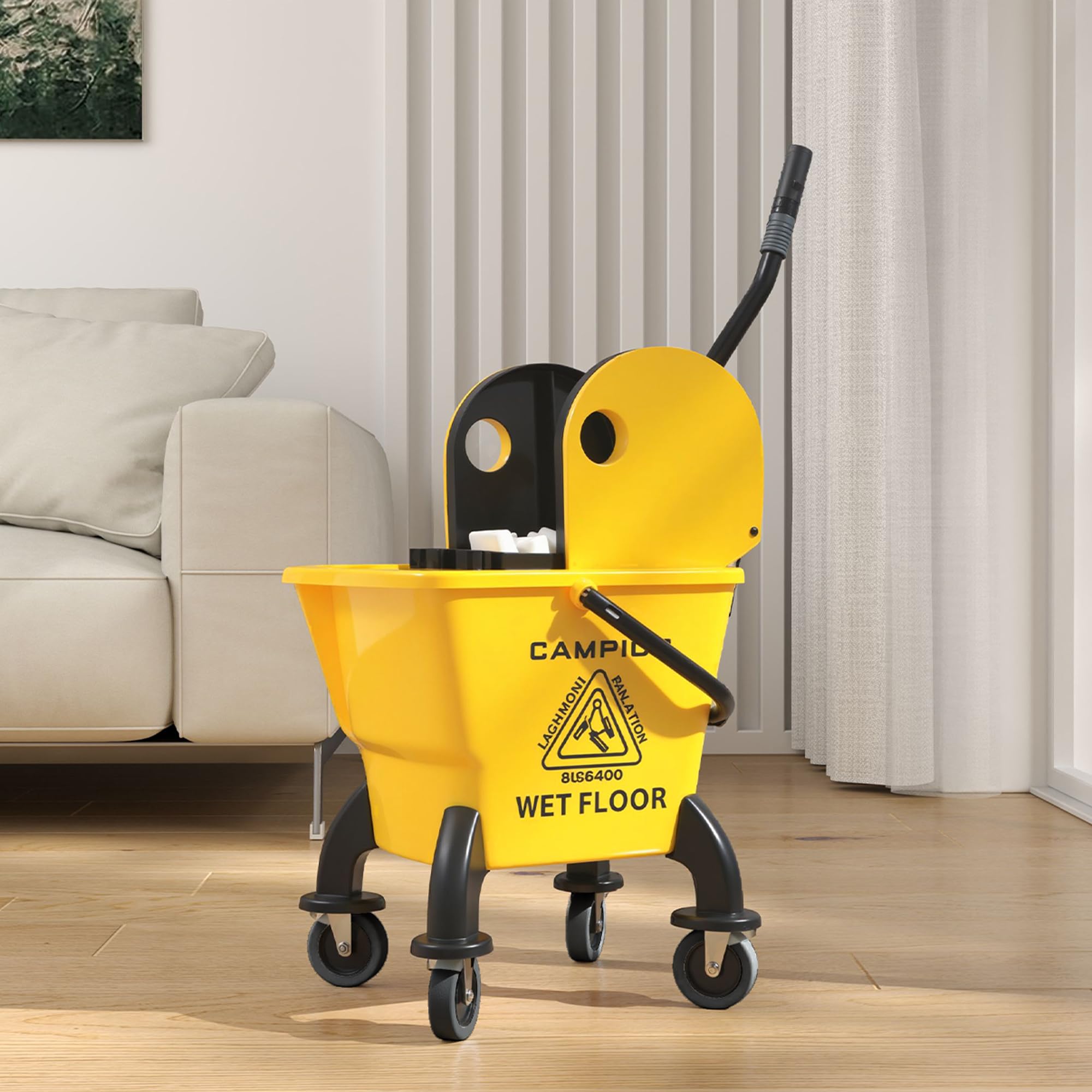 HOMCOM Carrello di pulizia 26 l, secchio con pressa e mocio per uso domestico e commerciale