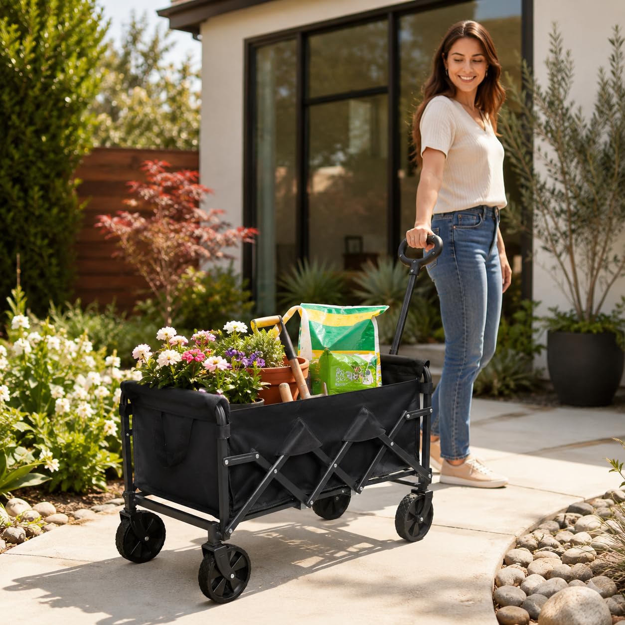 Carrello pieghevole con ruote – Carrello pieghevole fino a 200 kg – Leggero, compatto e adatto a terreni per spiaggia, campeggio e shopping | VOZIPRO