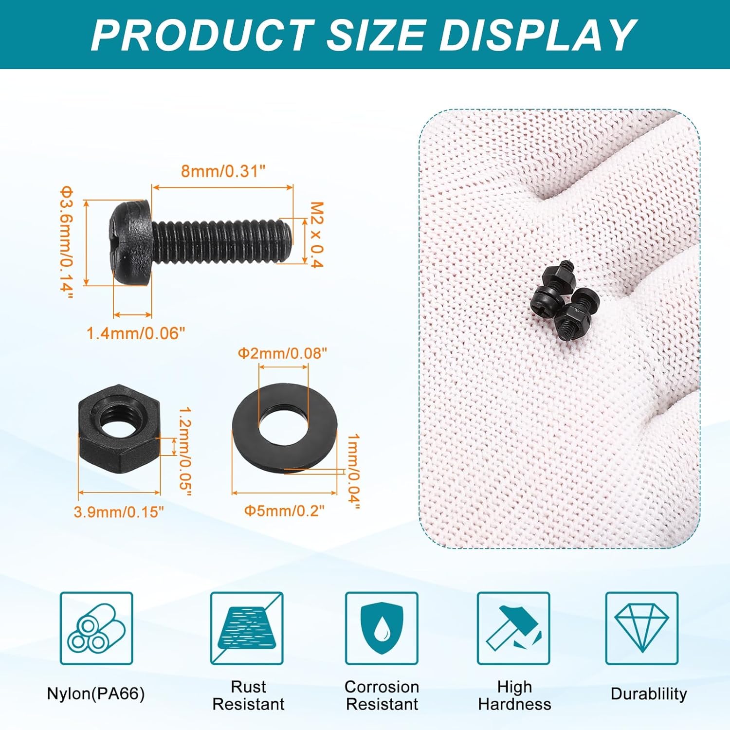 MECCANIXITY 30 Set M2x8mm Nylon PA66 Plastic Cross Round Head Screw Phillips Bolts Hex Nuts Flat Washers Assortment Kit, Metric Full Thread Bolt Fasteners for DIY Machine Assembly, Black
