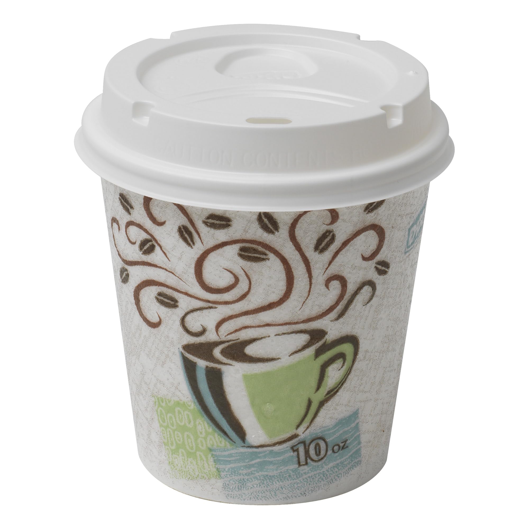 Dixie PerfecTouch Paper Hot Cups and Lids Combo, 10 oz, Multicolor, 50 Cups/Lids/Pack