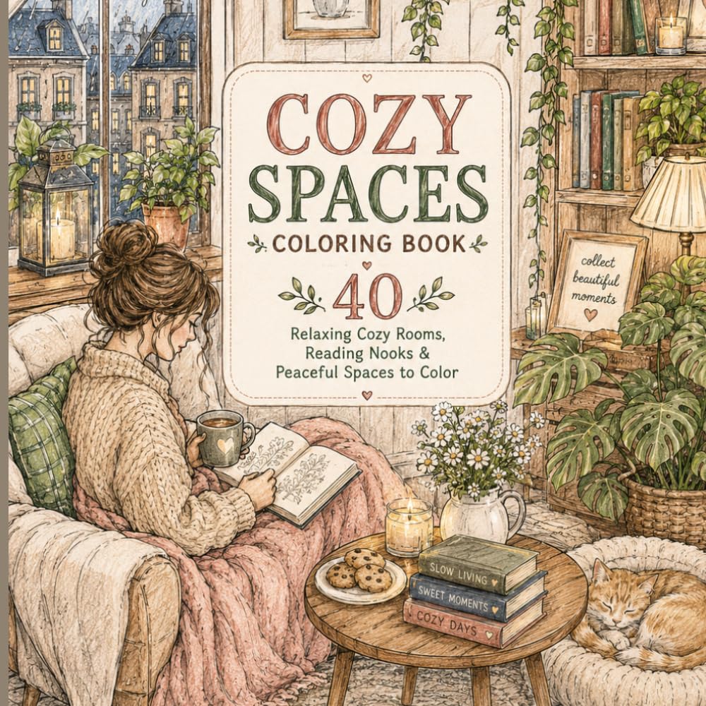 Cozy Spaces Coloring Book: 40 Relaxing and Cute Cozy Scenes for Stress Relief and Creativity