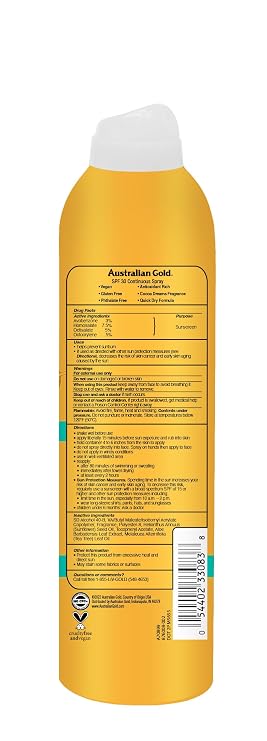 Australian Gold Continuous Spray Sunscreen SPF 30 | Ultra Hydrating, 6 Fl
