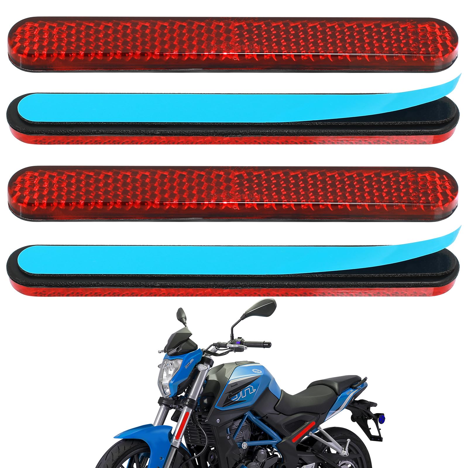 Zestaw 4 sztuk katadioptrów samoprzylepnych do motocykli, 100×13×7mm Odblaskowy Trójkąt Motocyklowy Oczy Kota Z Homologacją E4, Mini Reflektor Uniwersalny do Rowerów, Prostokątny Czerwony