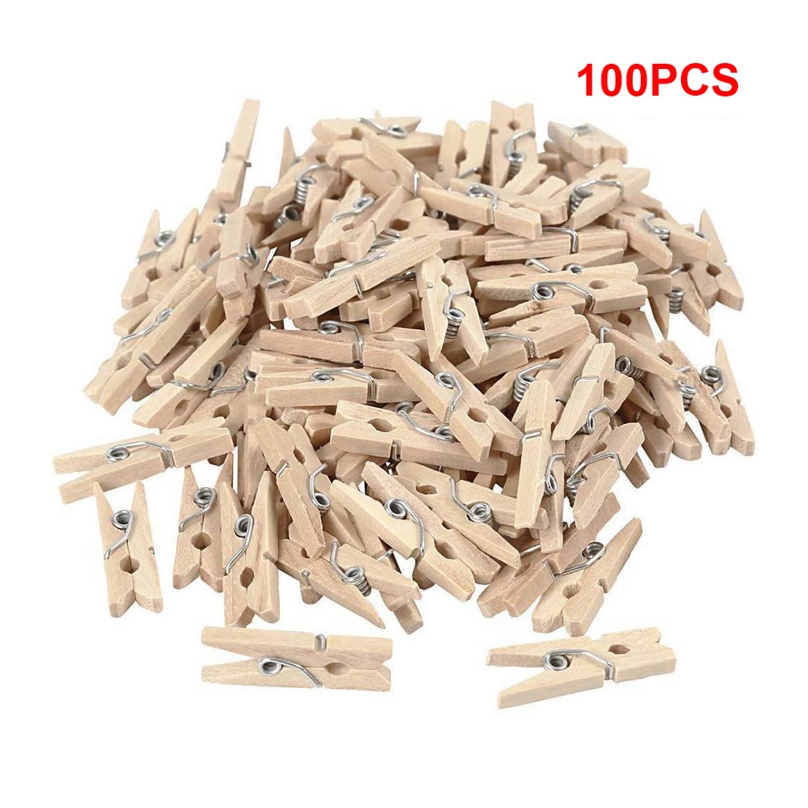 50/100 Uds. Clips de Madera Natural de tamaño pequeño 25mm Mini Clips for Fotos Pinza de Ropa Clips de decoración Artesanal Accesorios Escolares y de Oficina(100pcs)