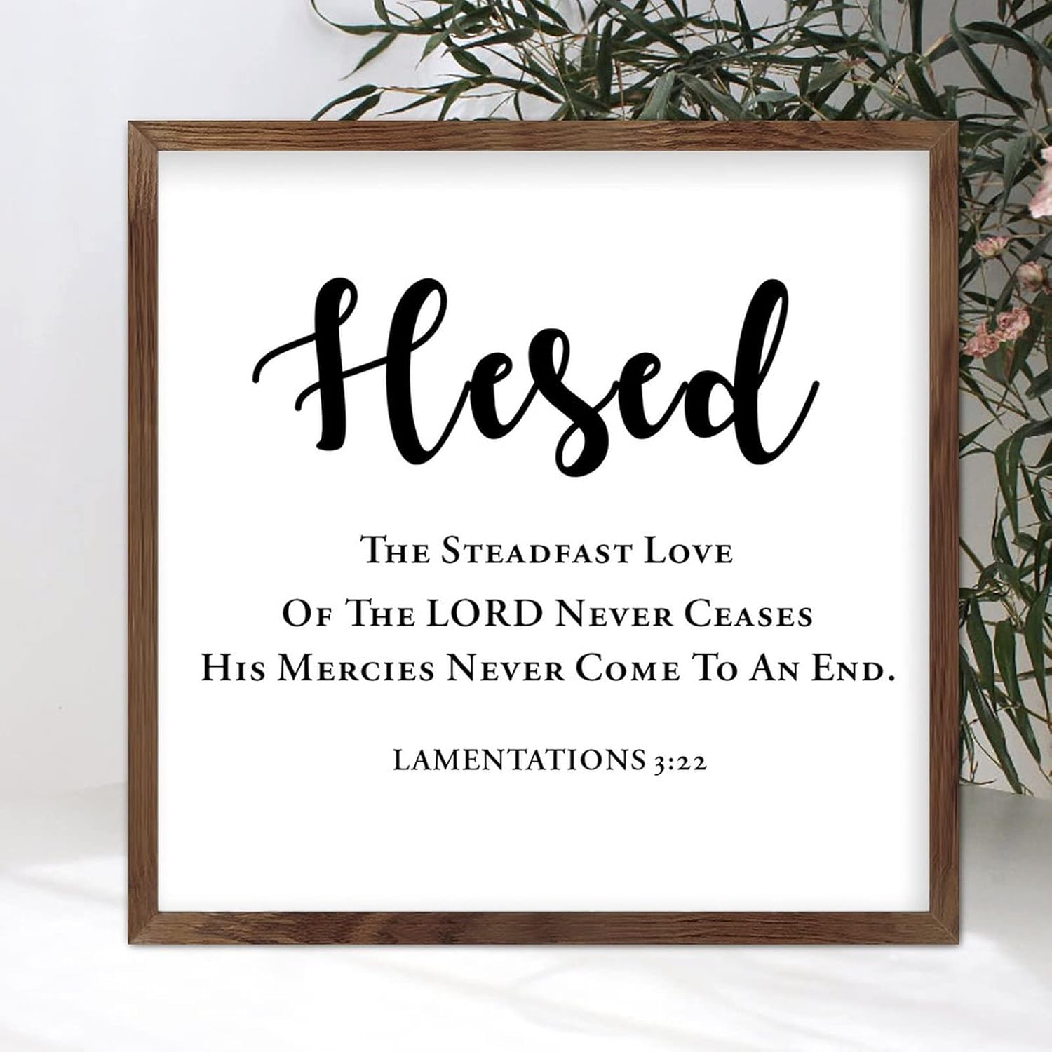 Rustic Chic Style Framed Wood Sign with Bible Verse Hesed Frame Wooden Plaque for Farmhouse Porch Garden Yard Wall Decor 12x12inch