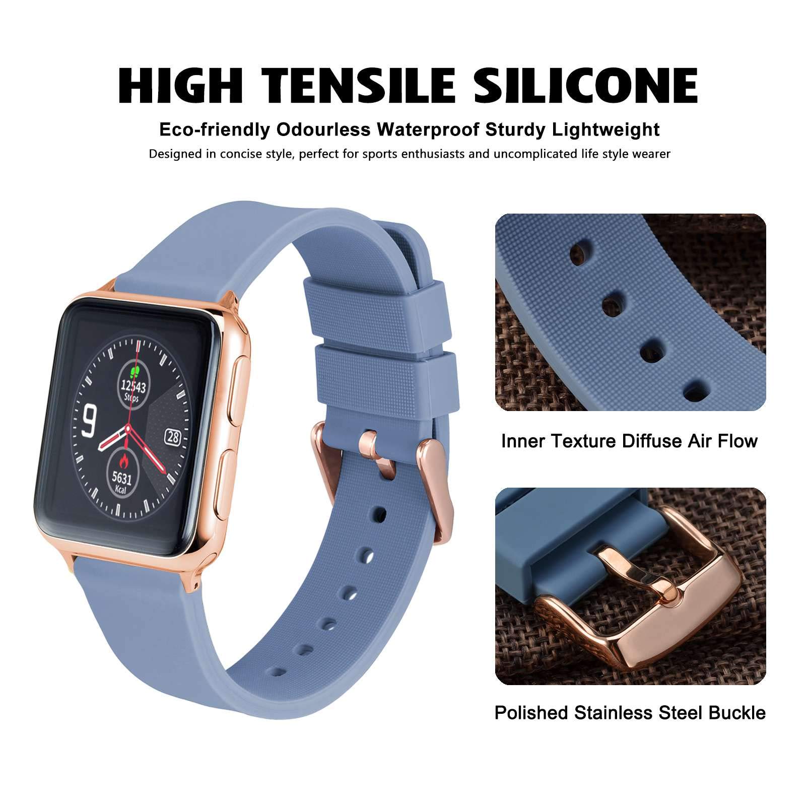 14mm Silicone Watch Band with Rose Gold Buckle, Soft Rubber Replacement WOCCI 14mm Silicone Watch Band with Rose Gold Buckle, Soft  main image 2