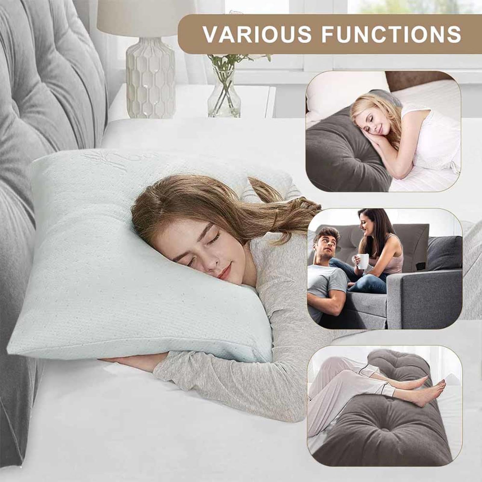 Almohada grande de apoyo de espalda para sofá y cama, cojín de lectura de cuña para cabecero, piernas y rodillas, almohada cómoda para silla de oficina y coche, relleno, 80 x 20 x 50 cm