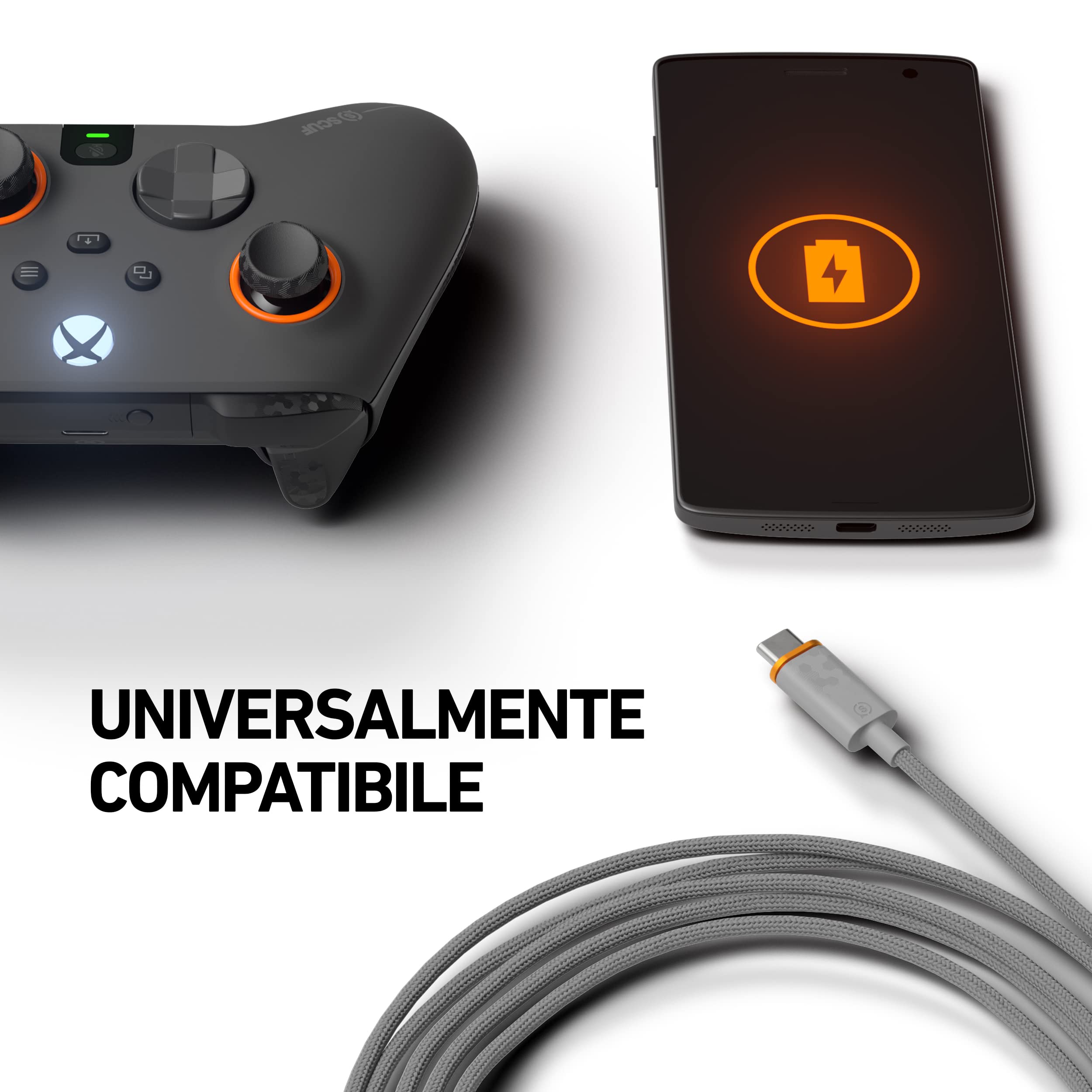 game_video SCUF Cavo Intrecciato USB-C – USB Type C da 2 Metri per la Connessione e la Carica dei Controller per Xbox, dei Controller per PS5 e Smartphone - Grigio Chiaro