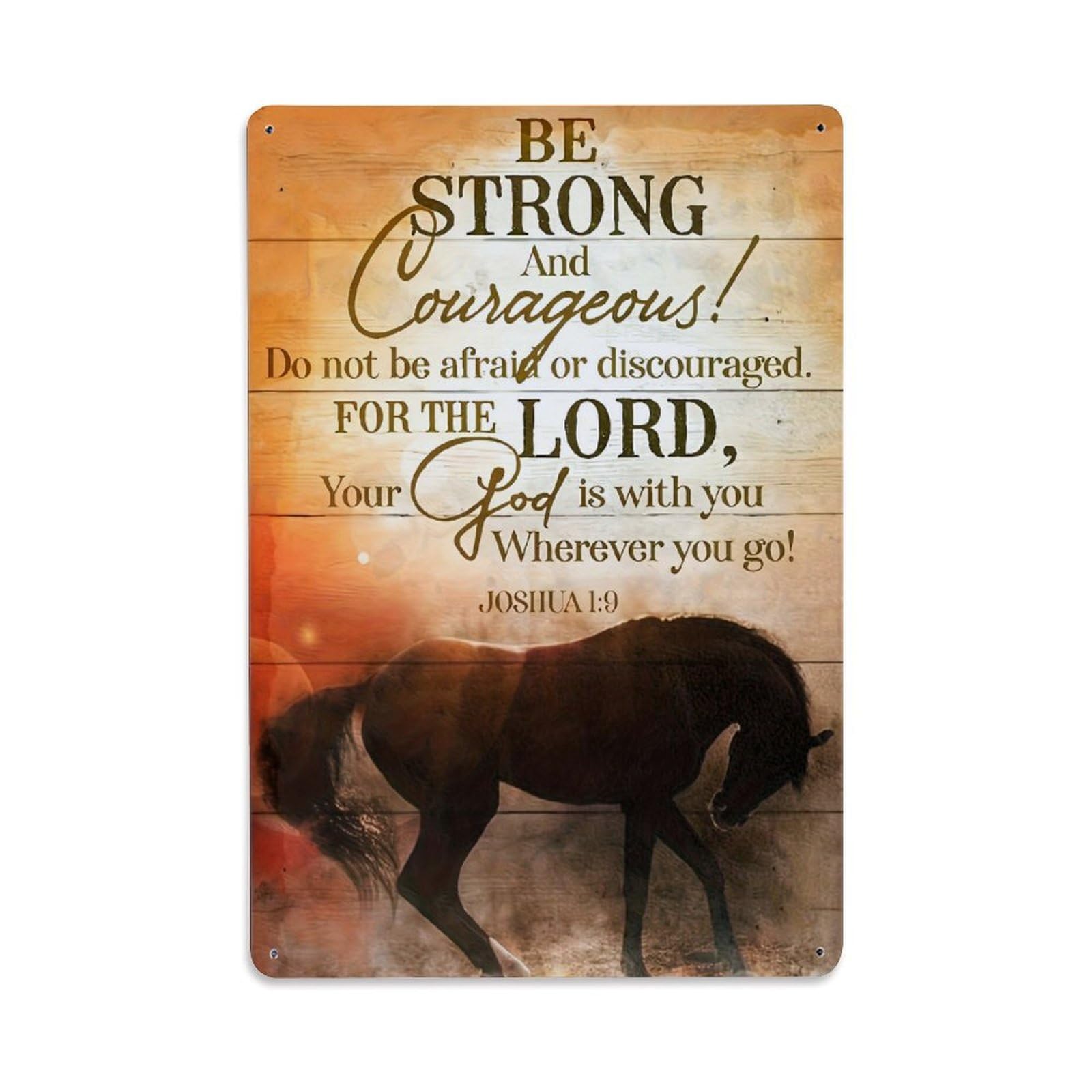 Horse Silhouette Background Scripture Text Retro Metal Tin Sign, Vintage Decor Art Poster for Bar, Home, Man Cave, Kitchen, Laundry Room Gift 8x12Inch