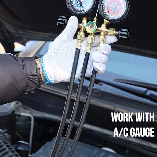 Miniatura 3 de Lichamp Kit de manguera de manómetro de colector HVAC de 5 pies con válvula de bola y 4 adaptadores de manguera para refrigerantes R134A R410A R404A