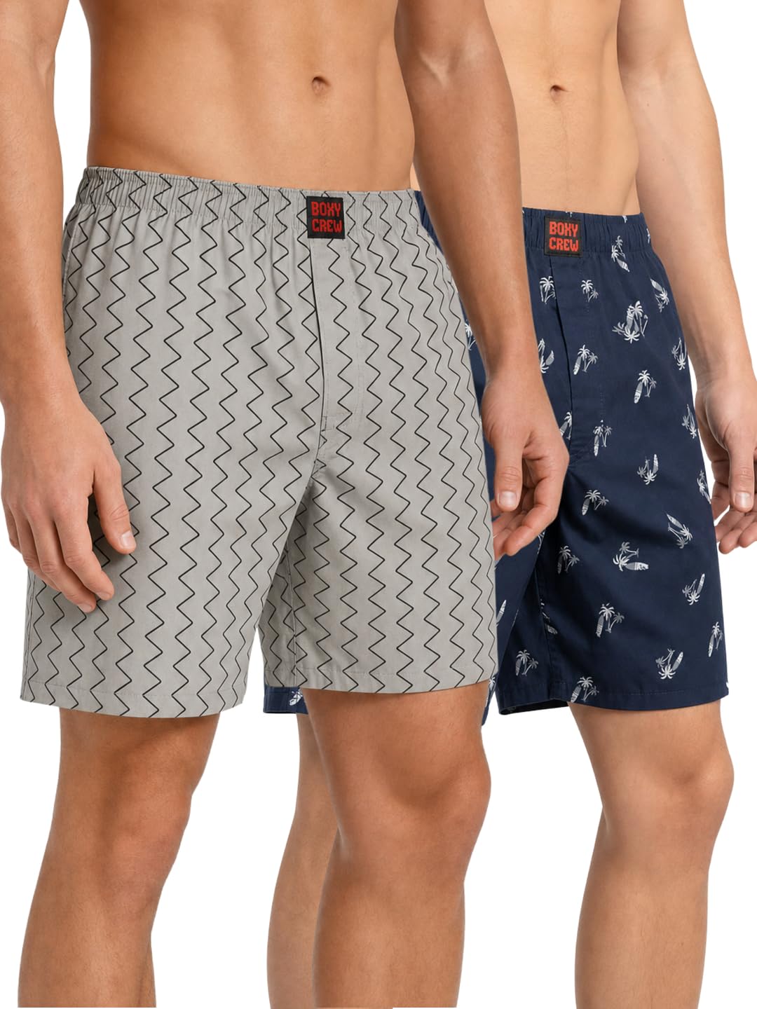 Men's 100% Cotton Printed Boxer Shorts Pack of 2 with Dual Side Pockets and Fabric-Covered Waistband - Grey/Navy Blue, Styles MBX018, MBX025-picture-54