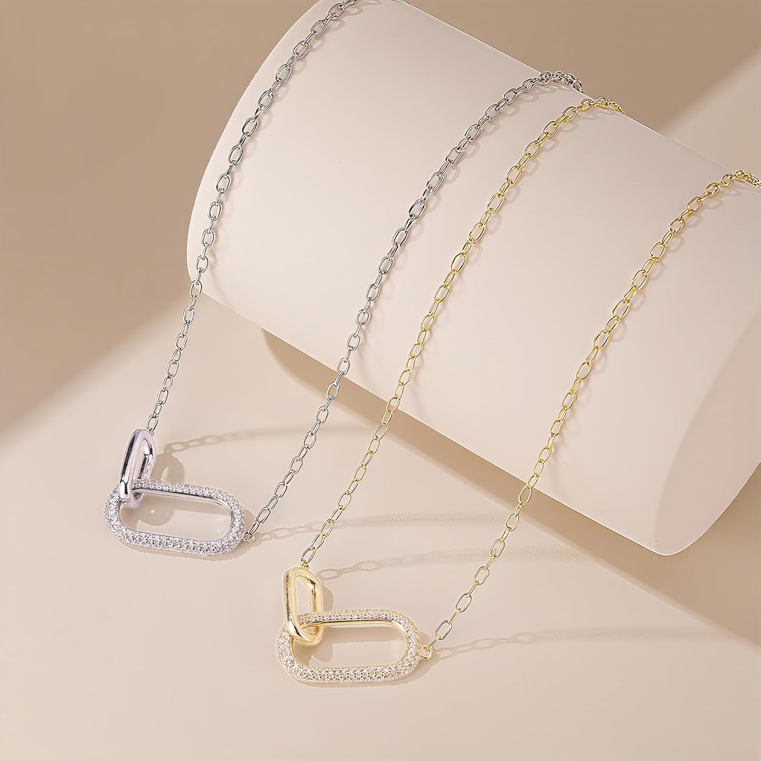 SUNFEEL 925 Sterling Silver 14K Gold Plated Pendant Necklace for Women, Dainty Interlocking Paperclip Necklaces Cubic Zirconia for Mom Wife Girlfriend Bridal Jewelry Gift for Prom Birthday Anniversary - Image 4