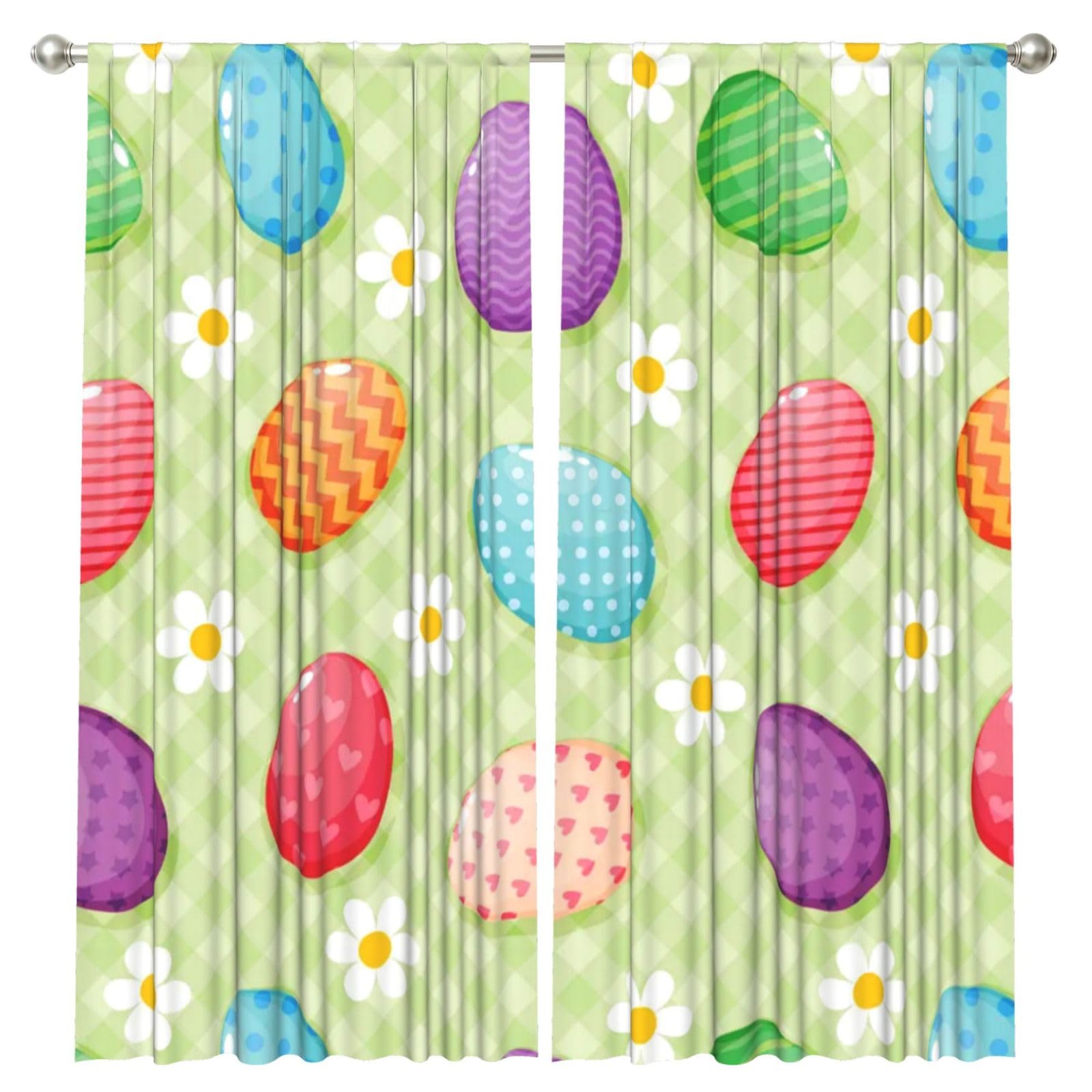 InOmak Happy Easter Colorful Easter Eggs, 2 Panels Window Curtains 52 x 84 Inch Blackout Curtains for Living Room Bedroom