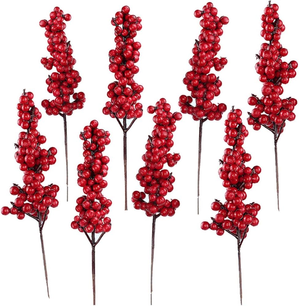SUPVOX Red Fruit DIY 8pcs Artificial Red Berry Stems