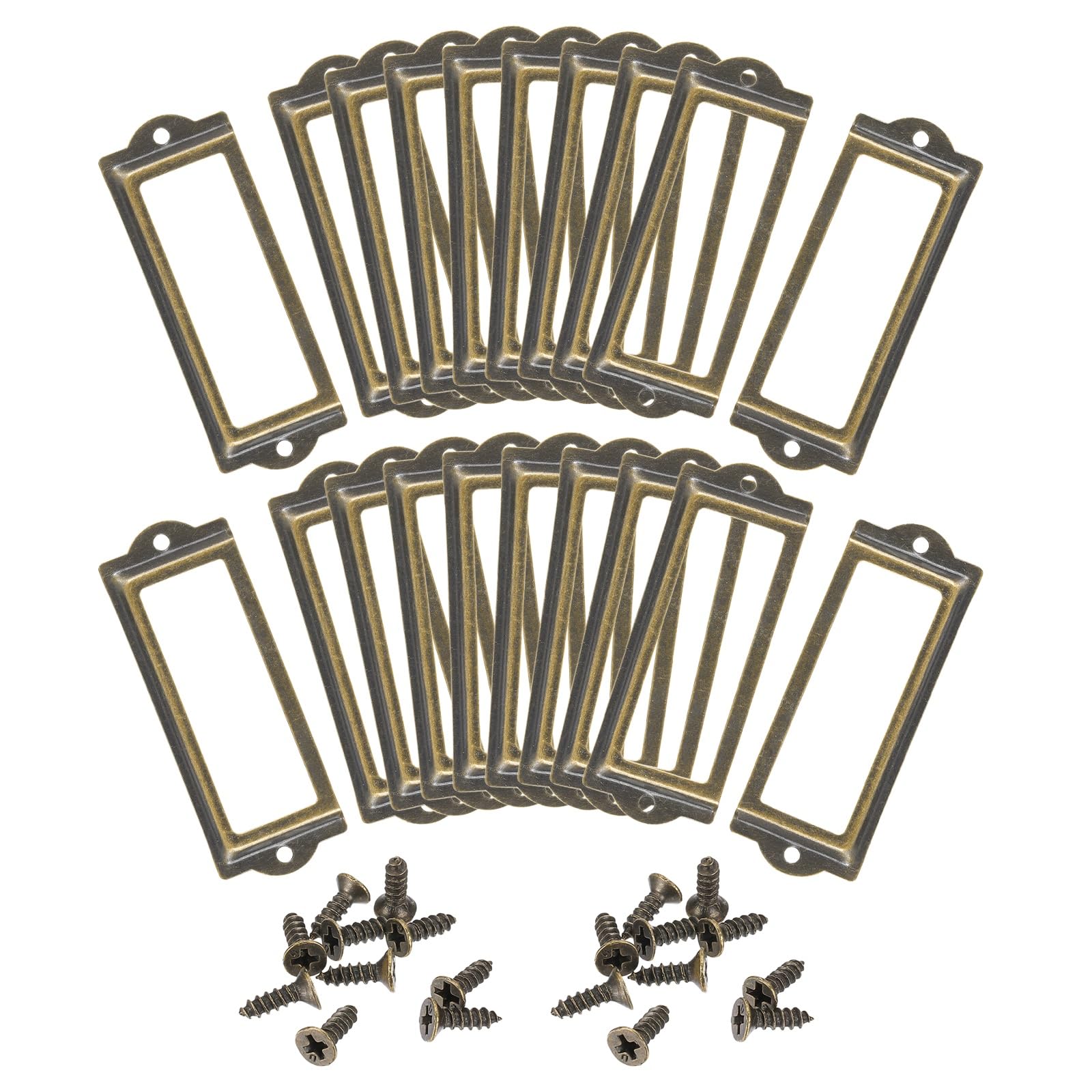 sourcing map Metal Label Holders, 83x30mm 40pcs File Name Card Tag Label Holder Frame for Office Library Drawer Cabinet Shelves, Bronze Tone