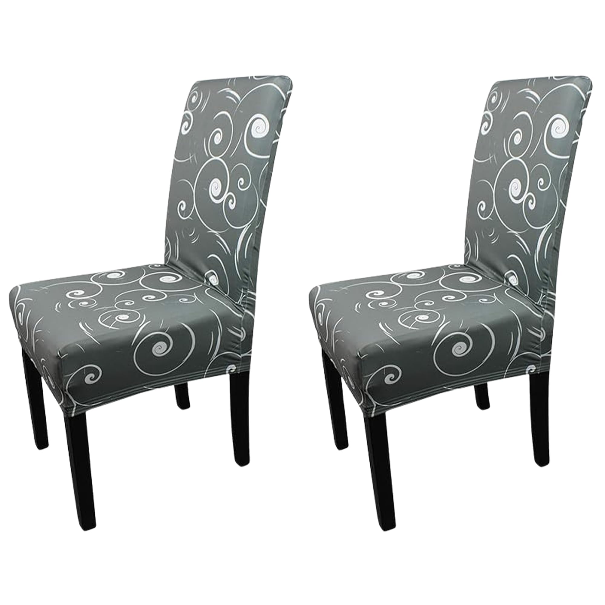 Printed High-Back Chair Covers for Dining Room Chairs – Spandex Stretch, Universal Armless Chair Protective Slipcover for Kitchen, Wedding, Party, Banquet & Hotel, Paisley Pattern - Grey, Pack of 2 — image 1