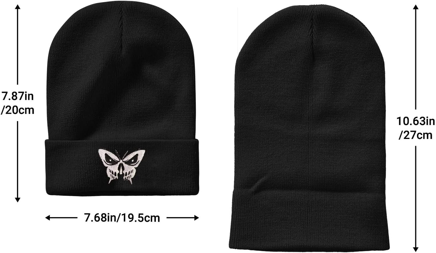Butterfly Gothic Skull Skeleton Embroidery Beanie Hat for Men Women Winter Warm Stretch Skull Knit Hats Cap Black - Image 4