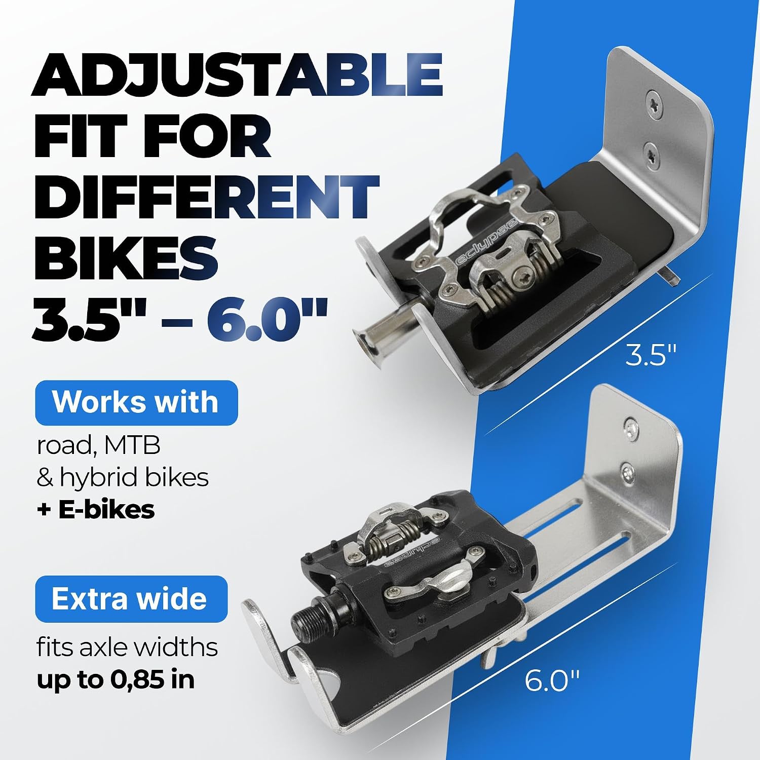 Stainless Steel Bike Pedal Wall Mount Rack – Adjustable Bicycle Storage Hook with Tire Support Holders – Horizontal Bike Hanger for Garage, Apartment, Indoor and Outdoor Use