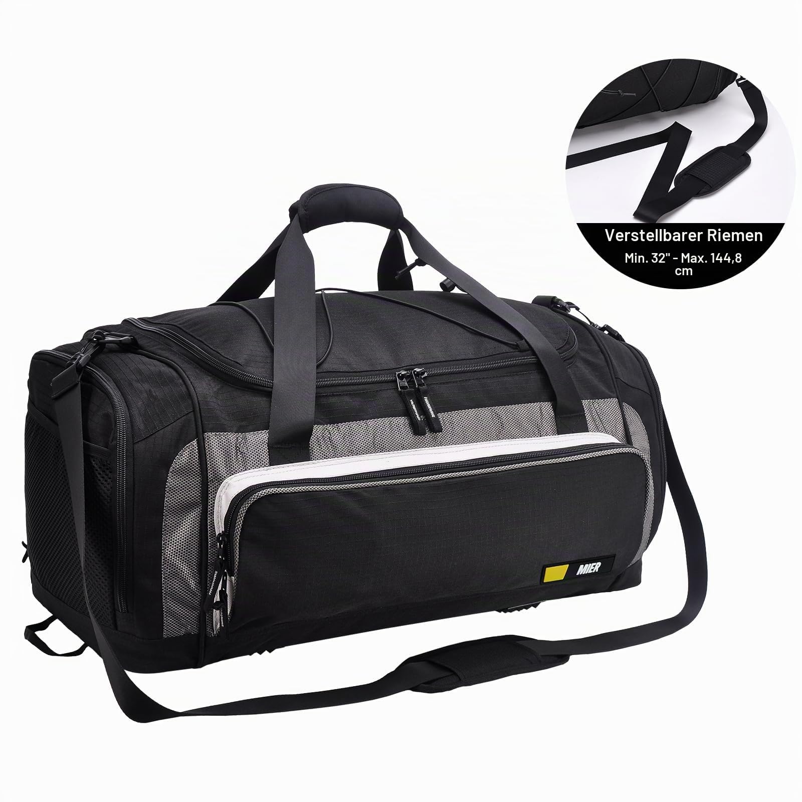 MIER Sporttasche 60L mit Schuhfach, Reisetasche für Gym und Reise, Schwarz