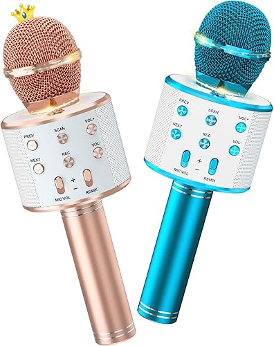 Ankuka Paquete de 2 micrófonos de karaoke para niños, micrófono de karaoke inalámbrico Bluetooth para cantar, micrófono de mano portátil, máquina de