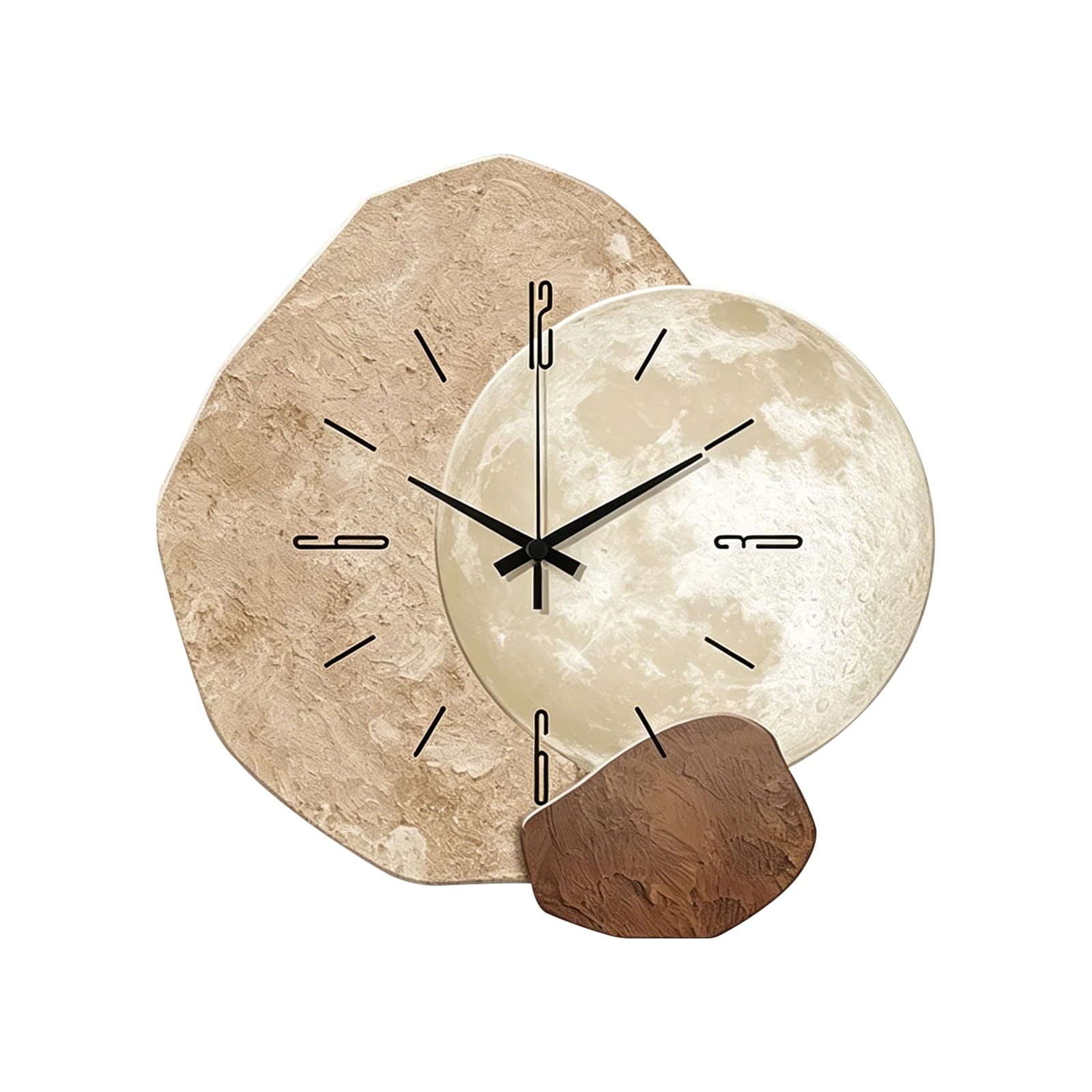 Ergocar Wanduhr Zweistöckige Wanduhr Mit Unregelmäßigem Mondmotiv 3D-Matt-Optik Wasserfestem Kristallporzellan Und Geräuschlosem Uhrwerk Wohnaccessoire